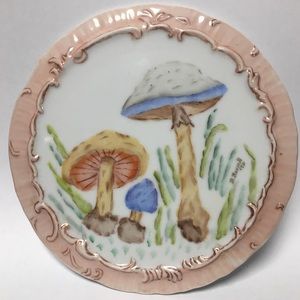 Vintage Mushroom Plate Handpainted 70s Wall Decor